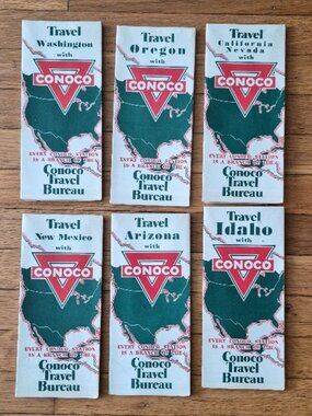 6 Vintage Conoco Travel Maps of Western States